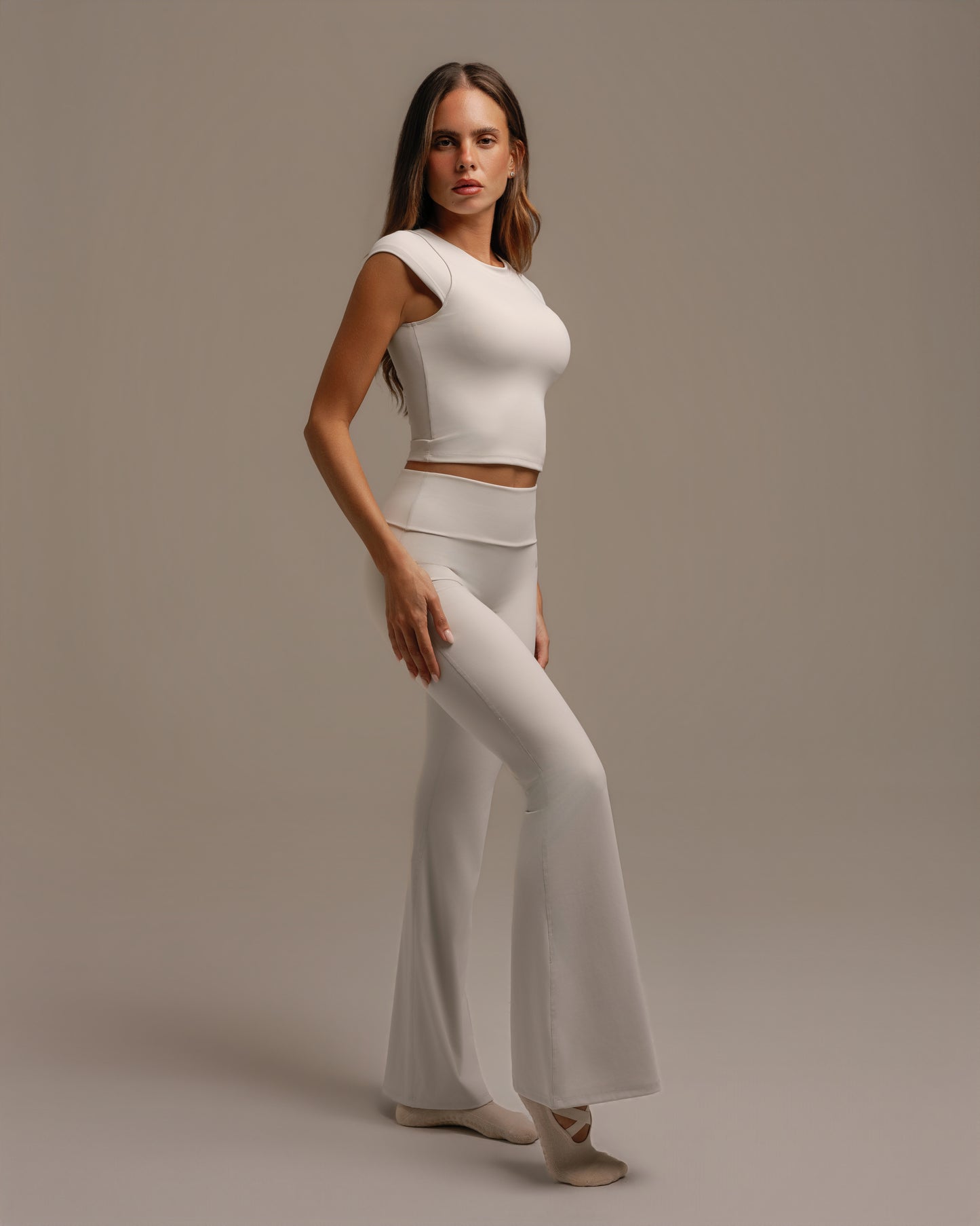 Foldover-Waist Pulse Flare Pant